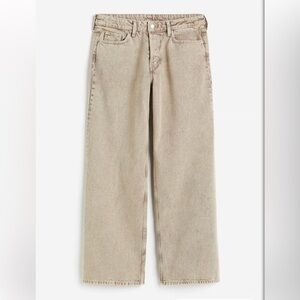 &Denim Women’s Curvy Fit Baggy Wide Loose Fit Low Waist Brown Tan Jeans Buttons